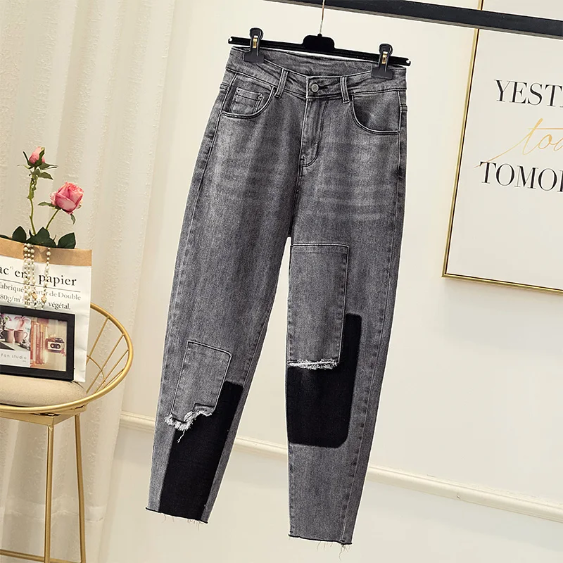 

Winter Thinck Patchwork Skinny Harem Jeans Women High Waist Ankle Length Splice Slim Plus Size Denim Pants Mujer Street Wear