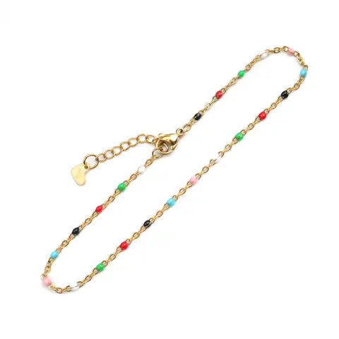 PC Fashion Stainless Steel Anklet Enamel Gold Multicolor On Foot Ankle Bracelets Women Men Leg Link Chain Jewelry 23cm Long