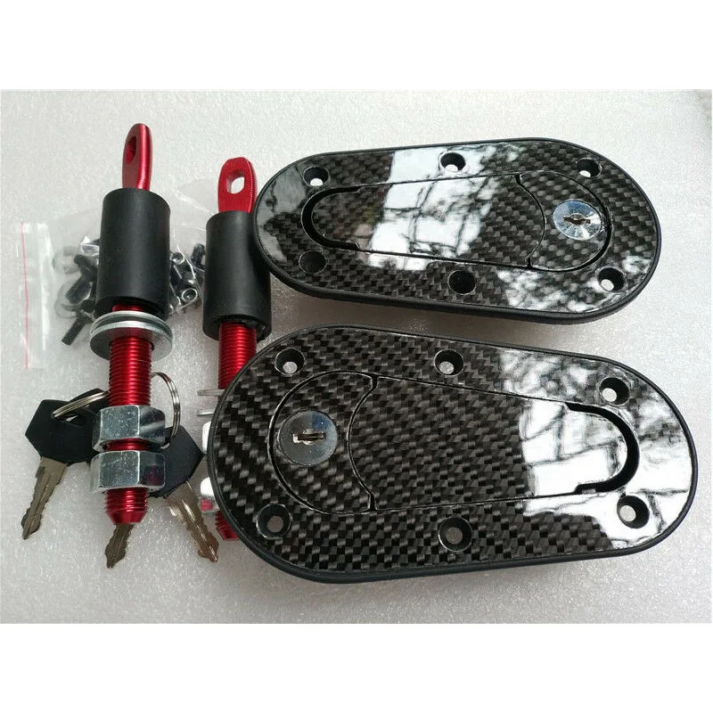 

Racing Car Carbon Fiber Hood Pin Plus Flush Mount latch Kit Lock With Keys