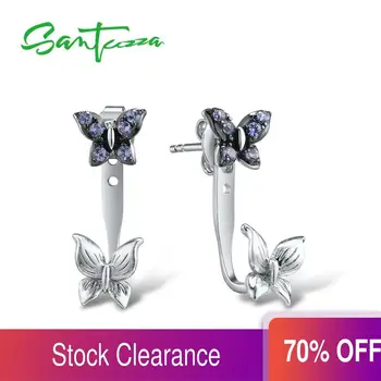 

SANTUZZA Silver Earrings For Woman Pure 925 Sterling Silver Elegant Blue White Butterfly Stud Earrings Trendy Fashion Jewelry
