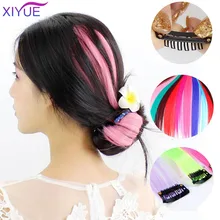 Синтетические накладные волосы на заколках, одна заколка, Длинные прямые Голубые оранжевые аксессуары для волос для девочек, повязки на голову