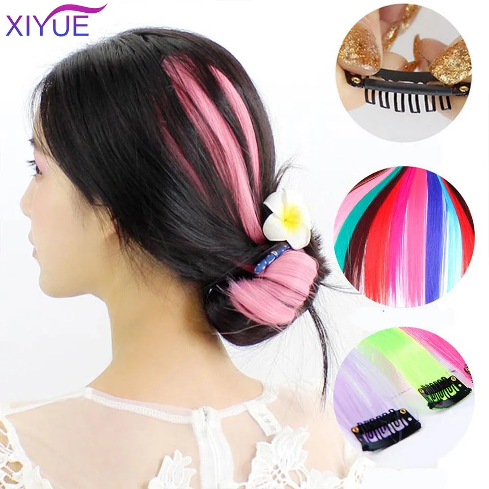 Наращивание волос на заколке синтетические шиньоны одной длинные прямые синие