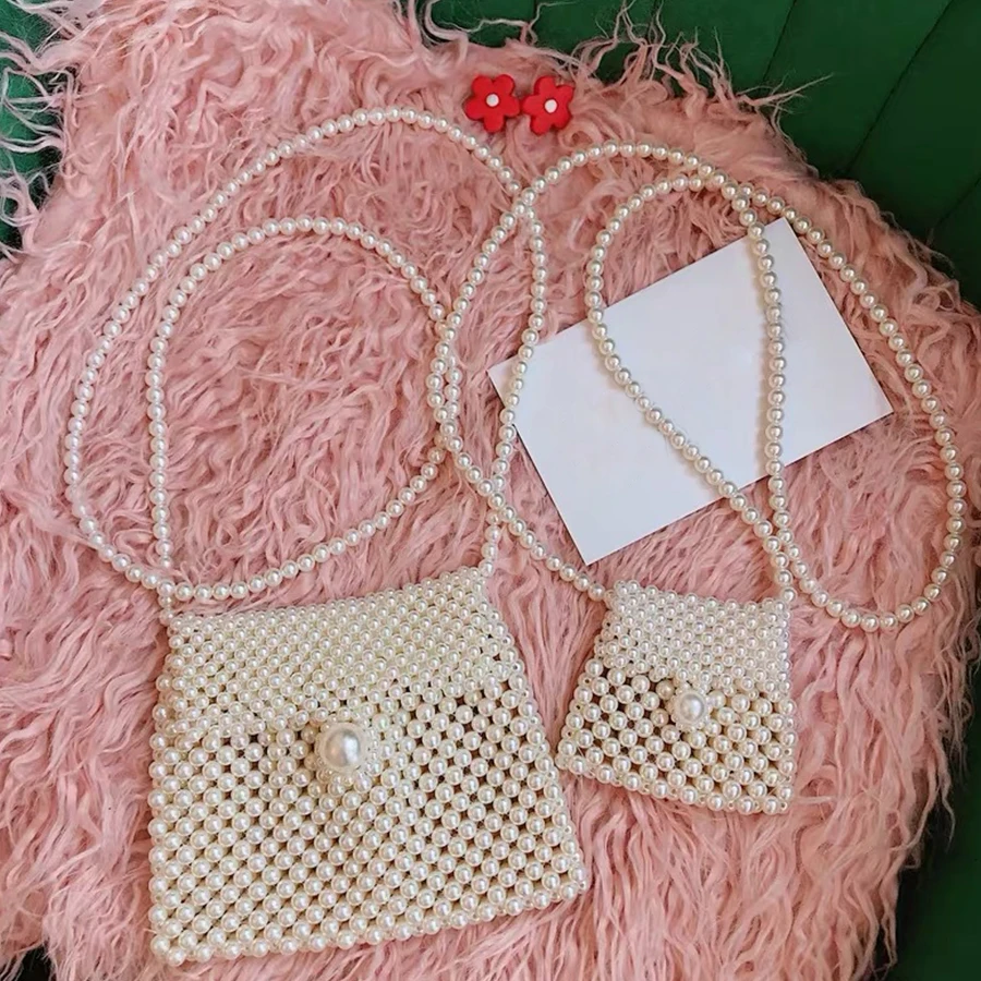 

Handmade Pearl Bags Women Handbags Ladies Evening Party Shoulder Bag Elegant Beaded Messenger Crossbody Bags MIni Phone Purse