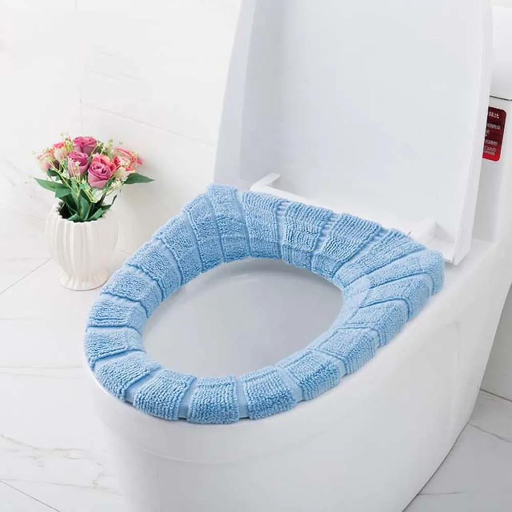 Новая теплая мягкая крышка для унитаза, крышка для сиденья, верхняя крышка, Накладка для ванной, теплое сиденье на унитаз, ткань, мягкая крышка для унитаза, моющееся сиденье - Цвет: blue