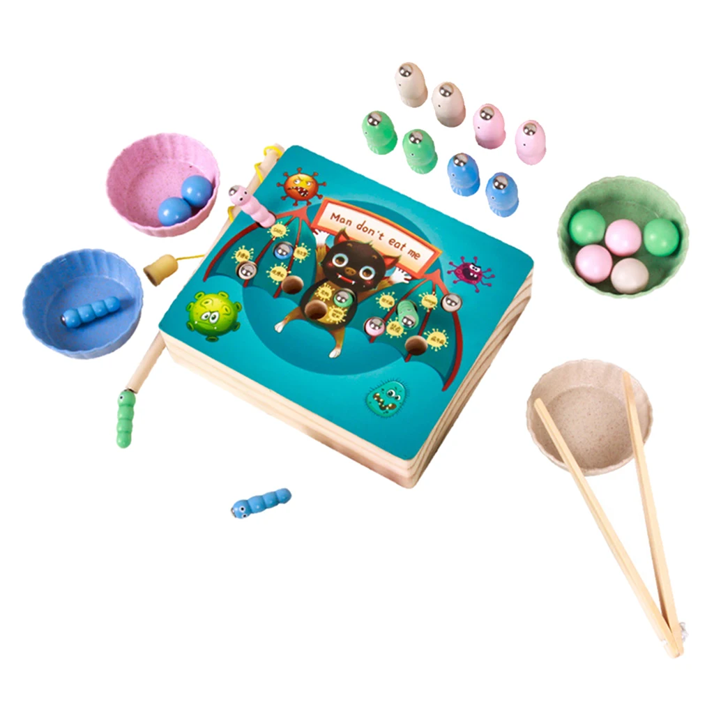 Montessori Wooden Educational Toys Hands Brain Training Clip Fishing Beads Puzzle Board Math Game Memory Chess Toys for Children