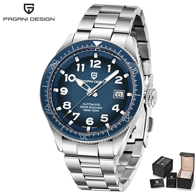 PAGANI DESIGN Luxury Men's Mechanical Wristwatch Top Brand NH35A Movement Blue Automatic 100M Waterproof Watch Relogio Masculino 