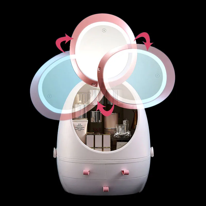  USB Rechargeable Makeup Organizer case Cosmetic Storage Box Jewelry Container Dust proof Drawer Wat