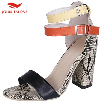 

Fashion Clearance Price Sexy Block High Heels Women Sandals Female Snake Print ankle-strap Summer Shoes Woman Pumps
