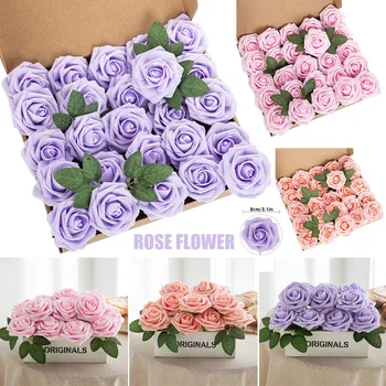 

Spot 25pcs Flower Foam Rose Roses Flower Heads with Stem for DIY Wedding Bouquets Centerpieces Arrangements Party Home Decor