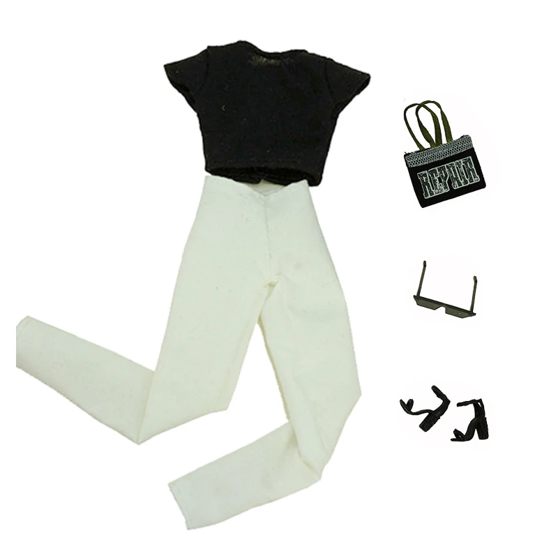 Fashion Outfits For Barbie Doll Clothes Set For Barbie Shirt Pants Shoes Glasses Crown Purse Hat Toys 1/6 Dolls Accessories