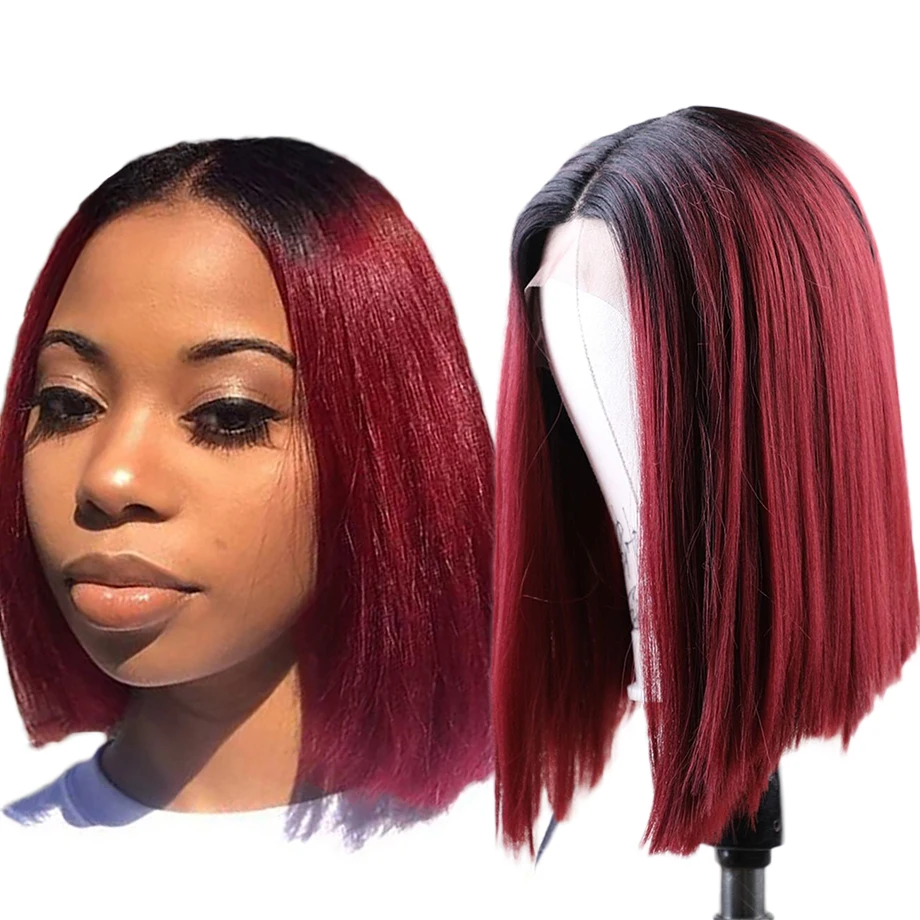 lace front human hair wigs hd Blonde 613 short frontal bob wig brazilian remy straight Ombre colored burgundy for black women