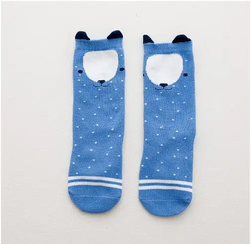 Blue bear slip Для новорожденных и детей ясельного возраста гольфы для маленьких девочек и мальчиков противоскользящие носки с симпатичными рисунками котиков; лисьи гетры для в стиле радуги, для младенцев, теплые длинные носки до колена - Цвет: Blue bear slip
