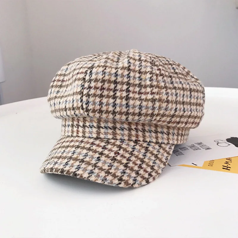 Beige Женская восьмиугольная шапка, модный осенний и зимний берет Reyro, Женская клетчатая шапка с плоским верхом, шапка для художника, сохраняющая тепло, s TG0124 - Цвет: Beige