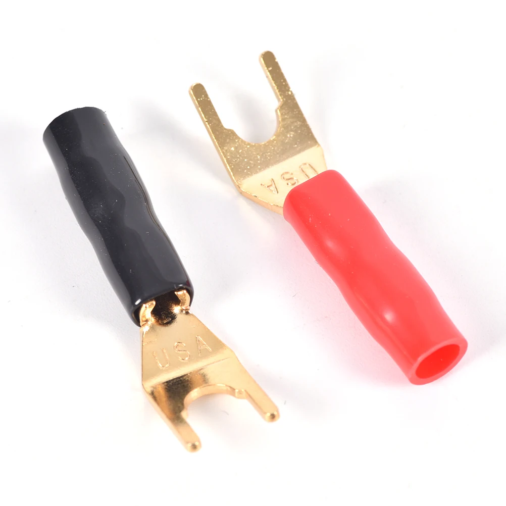 

2pcs Y Spade Banana Connectors Gold Plated Solderless Fork Speaker Banana Spade Fork Connector Speaker HIFI Cable Plug