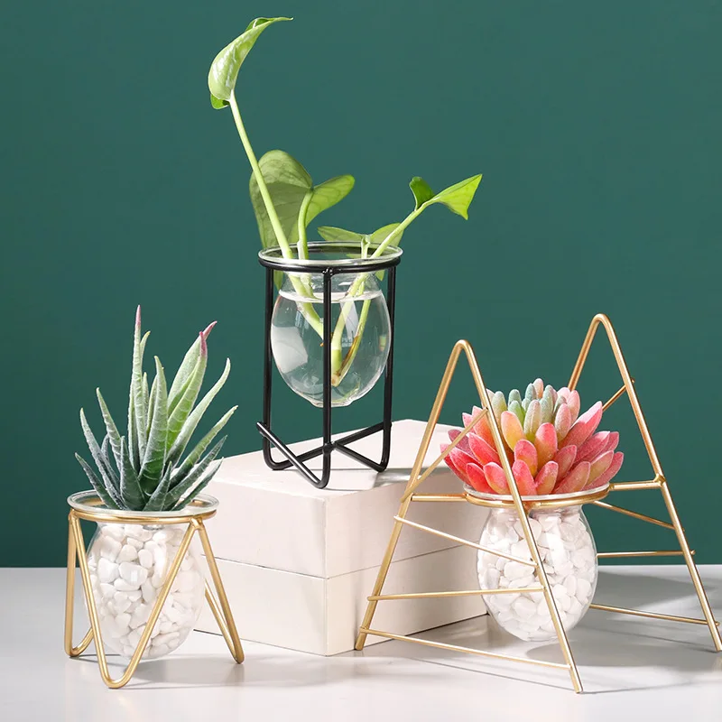 

Terrarium Hydroponic Iron Bracket Plant Vases Terrarium Table Desktop Hydroponics Plant Bonsai Flower Pot Home Bonsai Decor New