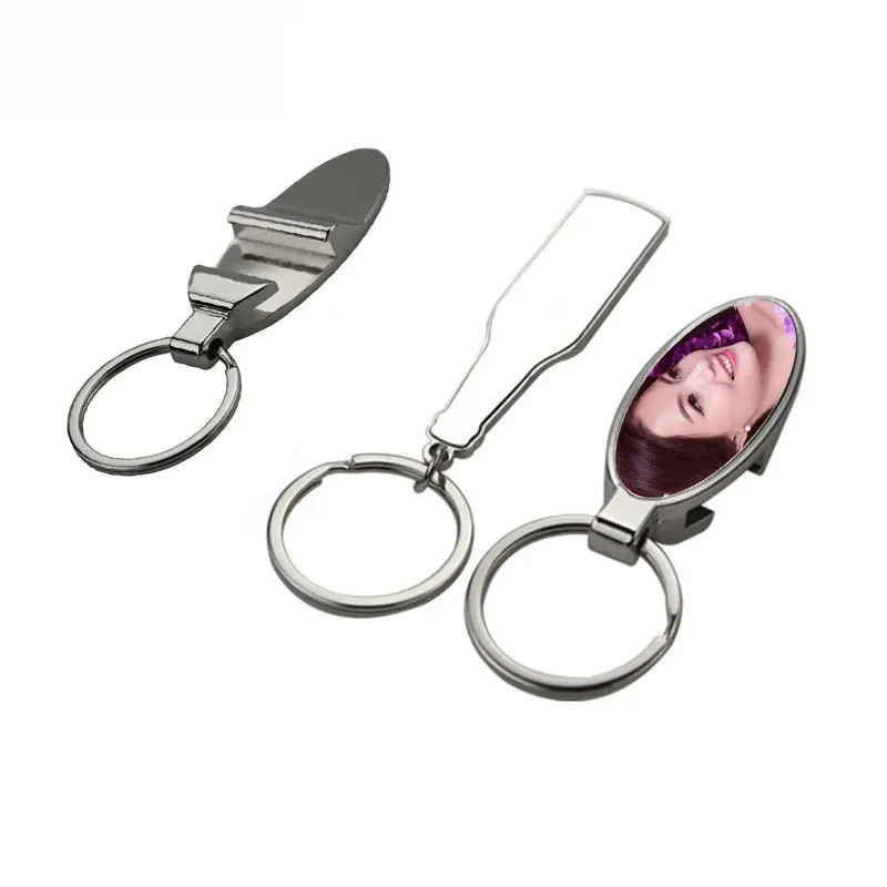 12pcs/lot new sublimation blank metal key ring with Bottle opener Ellipse shape hot transfer printing keychains consumables blank thermal transfer printing keychains crystal keychain for heat transfer sublimation blank material