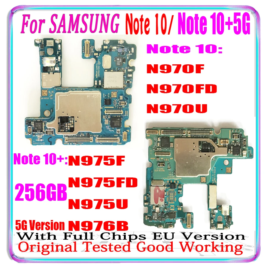256GB Original For Samsung Galaxy NOTE 10+ N975F N975U N976B Note 10 N970FD N970U Motherboard Unlocked logic board EU Version | Мобильные