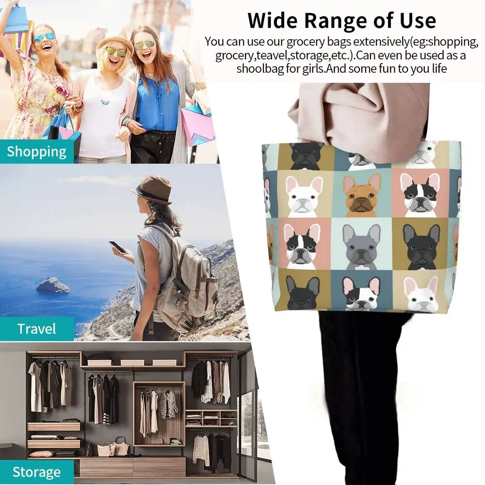 Cute French Bulldog Print Large Shoulder Bags Women Handbag And Shopper Purse Casual Eco Friendly Shopping Bags Totes Femme