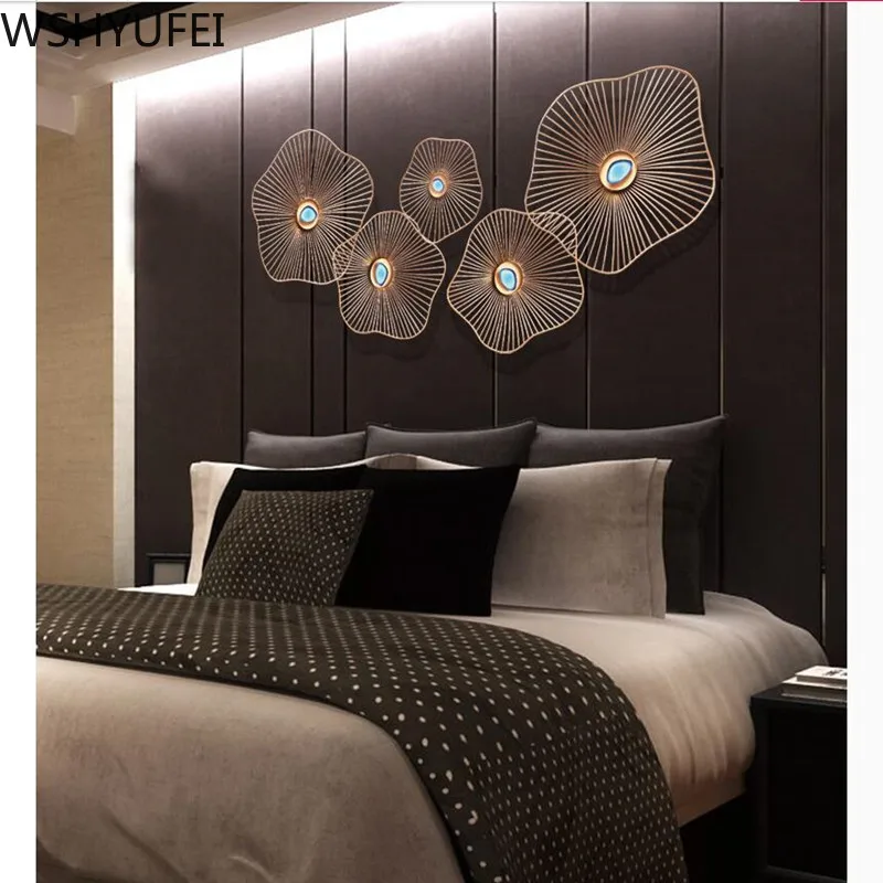 Modern Wrought Iron Lotus leaf Wall Mural Ornaments Home Livingroom Porch Wall Background Mural Hotel Wall Sticker Crafts