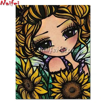 

DIY 5D Diamond Mosaic sunflower elf Handmade Diamond Painting Cross Stitch Kits big eyes girl Diamond Embroidery fairy Patterns