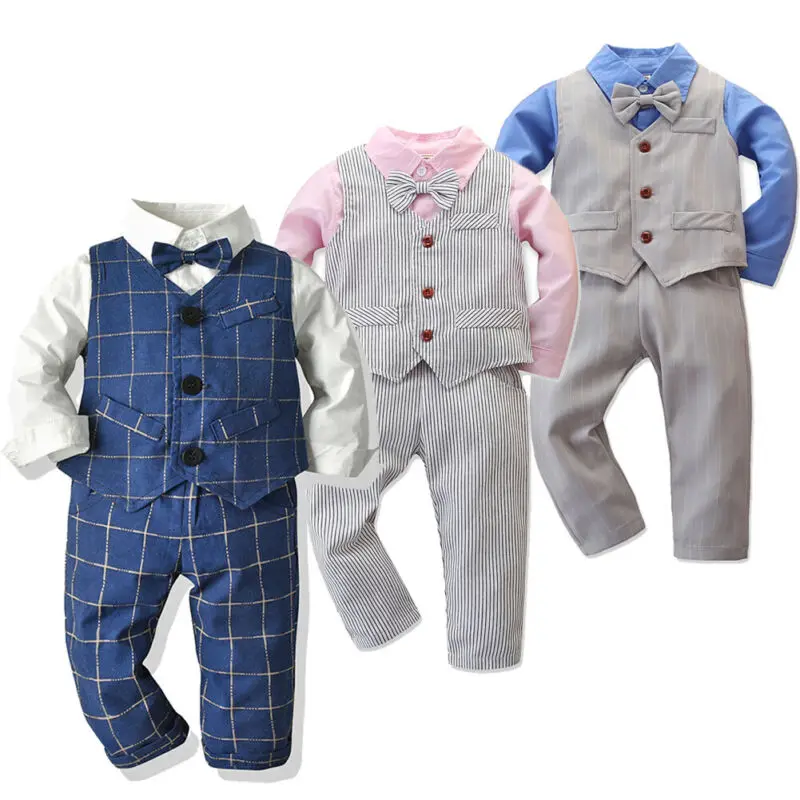 Emmababy, комплект из 3 предметов, футболка с длинными рукавами и галстуком-бабочкой для маленьких мальчиков на осень и весну Топы+ штаны, Костюм Джентльмена