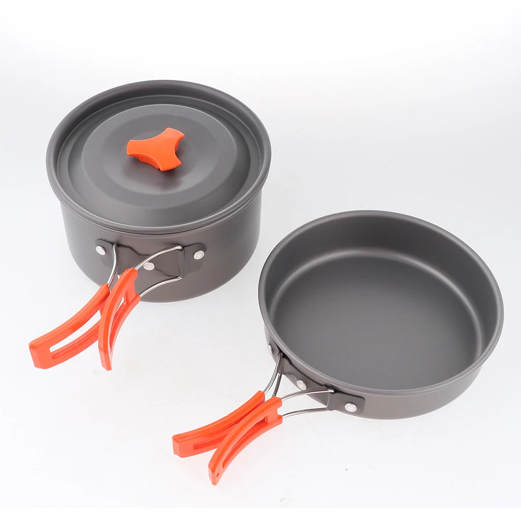 Multipurpose Aluminum Cookware Cutlery Set Camping Pot Pan Water Kettle Spoon Carabiner Camp Cooking Supplies