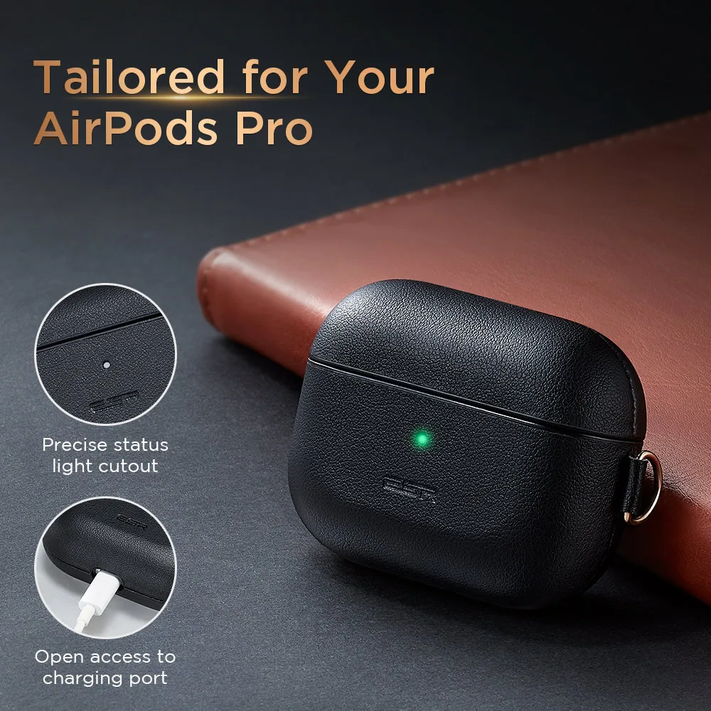 ESR Leather Case for AirPods Pro with Keychain Hook Up Shockproof Cover For AirPods 3 White Transparent Case Black Green