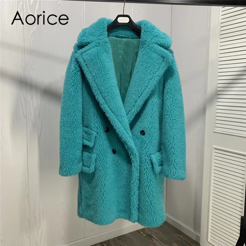 Aorice/Женская Зимняя шерстяная негабаритная куртка из натурального меха ярких цветов для отдыха и отдыха; пальто для девочек; женская куртка; пальто; CT935