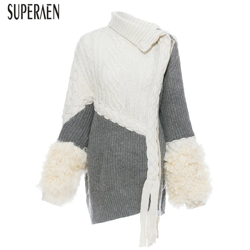 

SuperAen Europe New Women Pullovers Sweaters Irregular Autumn and Winter 2019 Ladies Sweaters Fashion Casual Women Clothing