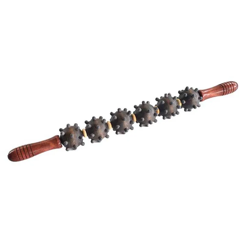 Wooden roller massager Solid wood back leg massage massage hammer double ball rolling spine