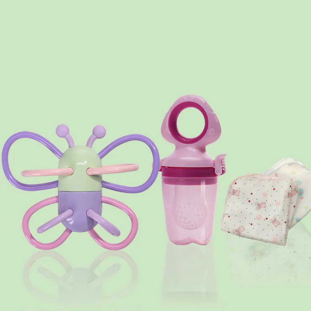 Sunveno детский Прорезыватель-погремушка с кольцом для прорезывания зубов в форме бабочки Детский Прорезыватель Соска-фрукт пища прорезыватель BPA бесплатно - Цвет: Розовый