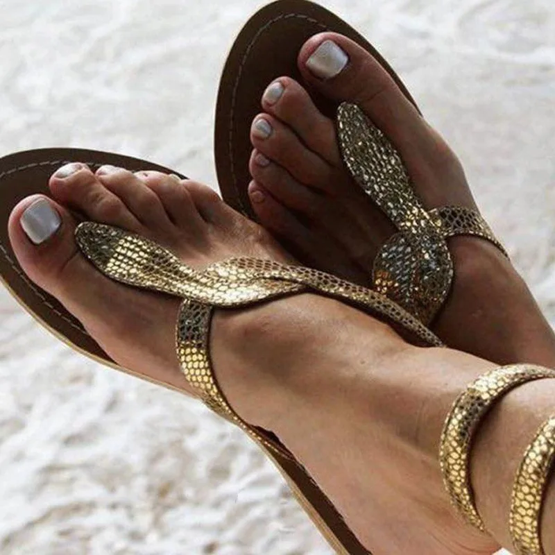 

Hot Selling 2018 Summer European And American-Style New Style Flip-flop Flat Sandals Serpentine Plus-sized Women Shoes