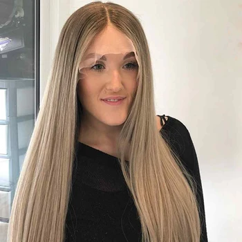

180Density Ombre Ash Blonde Human Hair Glueless Full Lace Wigs Transparent Lace 13x6 Lace Front Silky Straight Human Hair Wigs