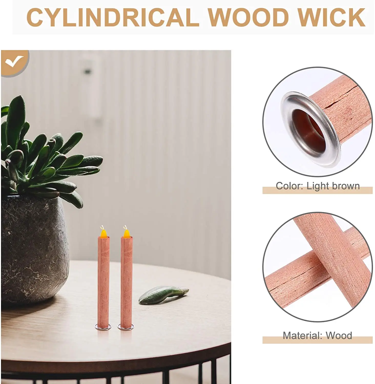Wooden Candle Wicks Round Tube Smokeless Candle Cores Replacement with Iron Stand for DIY Making Craft 8pcs candle wick,candle wicks