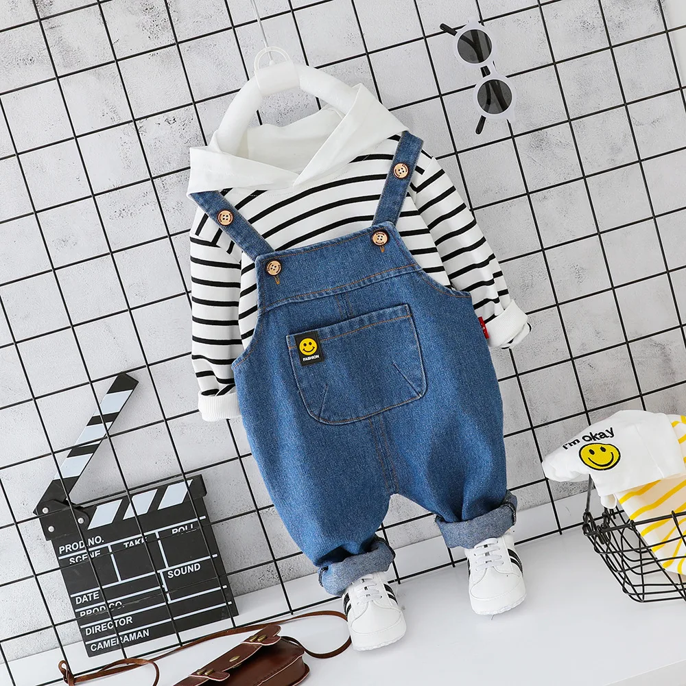 QB xiaowen Black Autumn Children Baby Boys Girls Clothing Toddler Cotton Clothes Suits Kids Hooded T Shirt Straps Pants 2pcs/Sets Infant Costume - Цвет: QB xiaowen Black