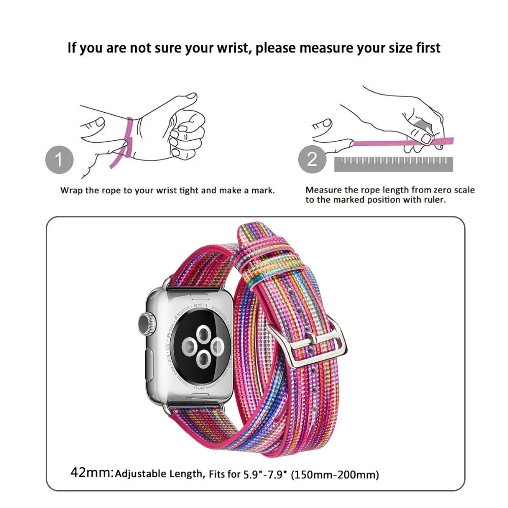 Кожаный ремешок для наручных часов Apple Watch 1/2/3, 42 мм, 38 мм, версия двойной круг Классический Радуга ремешок для смарт-часов с модной ременной аксессуары