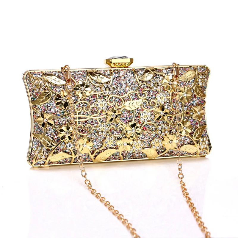 

Women Luxury Evening Bag Heavy Style Metal Frame Leaf Flower Clutch Purse Elegant Rectangle Handbag for Party Banquet Club Dress