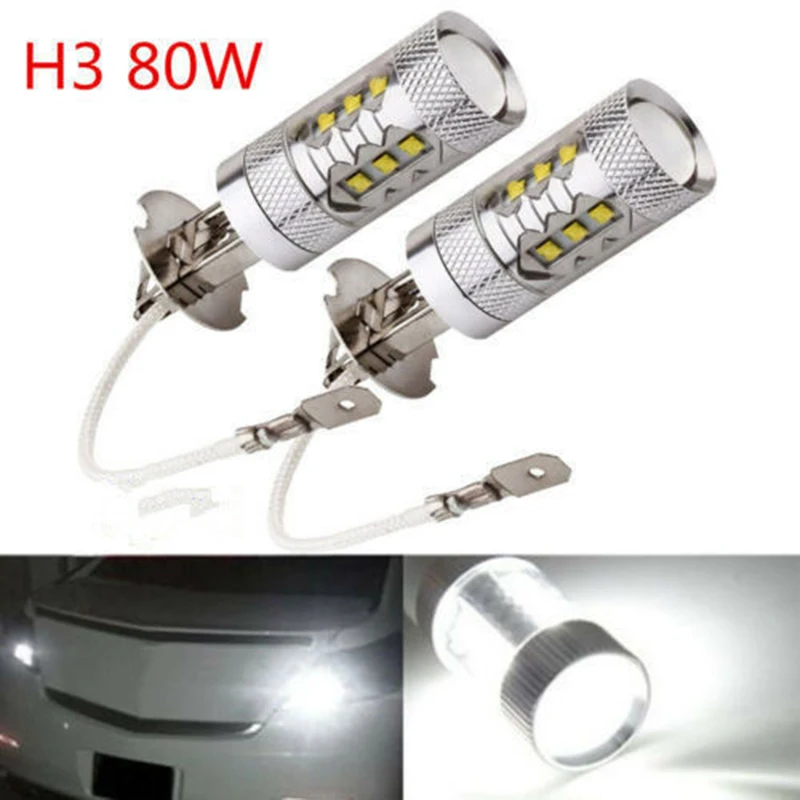 2 шт H3 80W 6500K 12 V/24 V светодиодный Сменный Набор противотуманных фар чистого белого цвета
