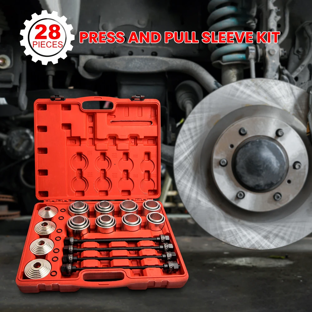 28pcs Pull and Press Sleeve Kit Removal Installation Bushes Bearing Tool for 34, 42, 50, 58 & 66mm sleeves
