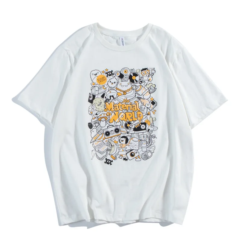 

2019 Men's Summer New Casual Pattern Letter Printing Short-sleeved Round Neck T Shirt Loose Temperament Tide Cotton Harajuku