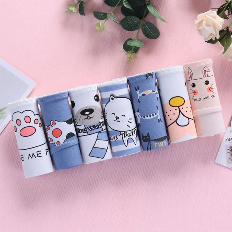 Женские хлопковые трусики 7 шт. сексуальное нижнее белье с мультяшным рисунком