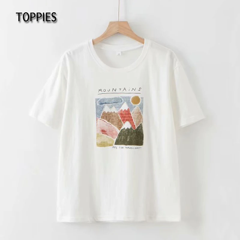 Летние Короткие хлопковые топы Toppies белые рубашки с мультяшным принтом модные