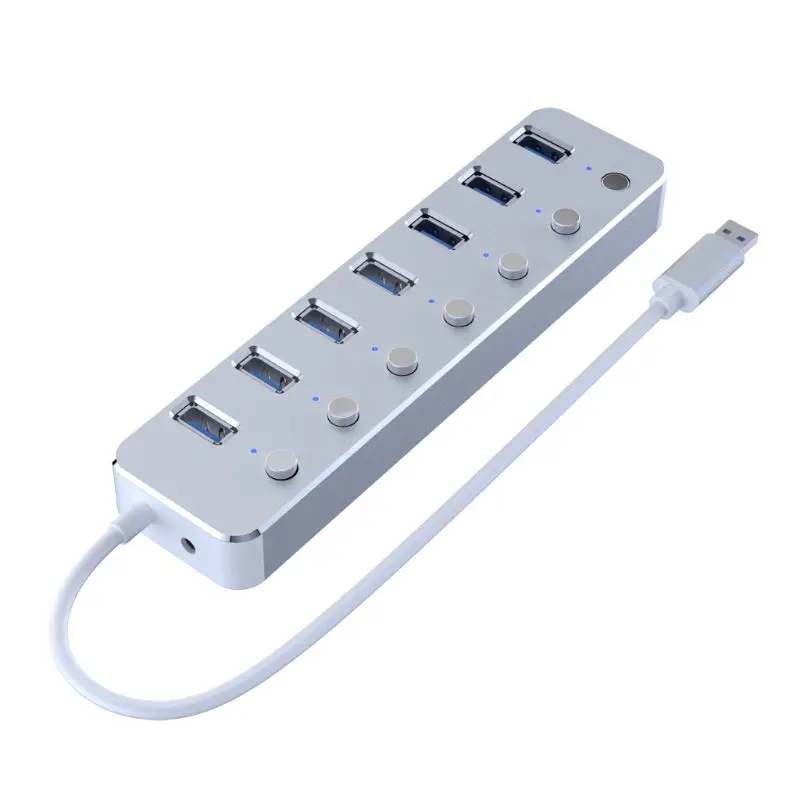 Алюминиевый USB 3,0 концентратор 7 портов USB удлинитель разветвитель с индивидуальным переключателем ВКЛ/ВЫКЛ