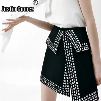 

High-waist Rivet Decorative Asymmetrical Split Women's Skirt Punk Style Chic Mini Black Skirt Irregular Korean Style Sexy Skirt
