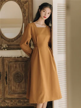 

Fashion Loose 2019 New Dresses Casual Brief High Waist Dress Summer Zip A-line Korean Square Collar Dress Vintage