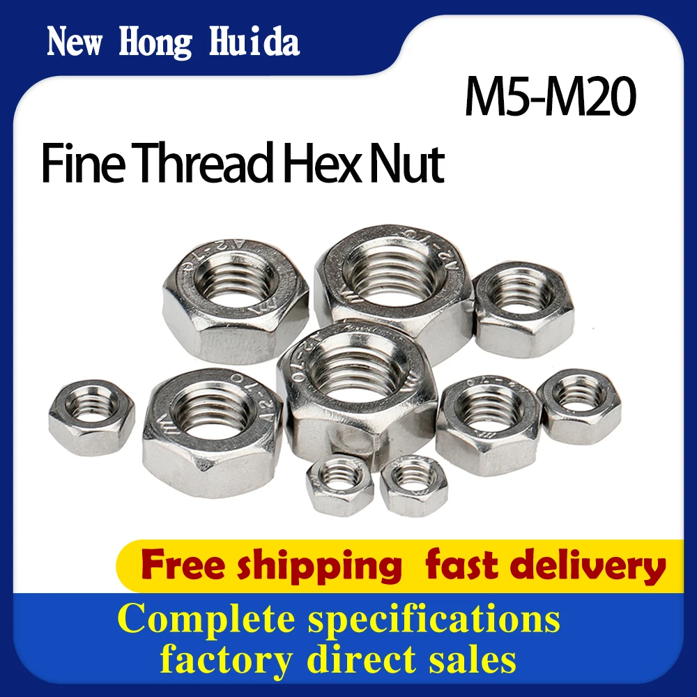 ‘M6M8 M10*1 M12M14M16M18M20M22*1.5 Fine Pitch 304 Stainless Hex Nut Hexagon Nuts 