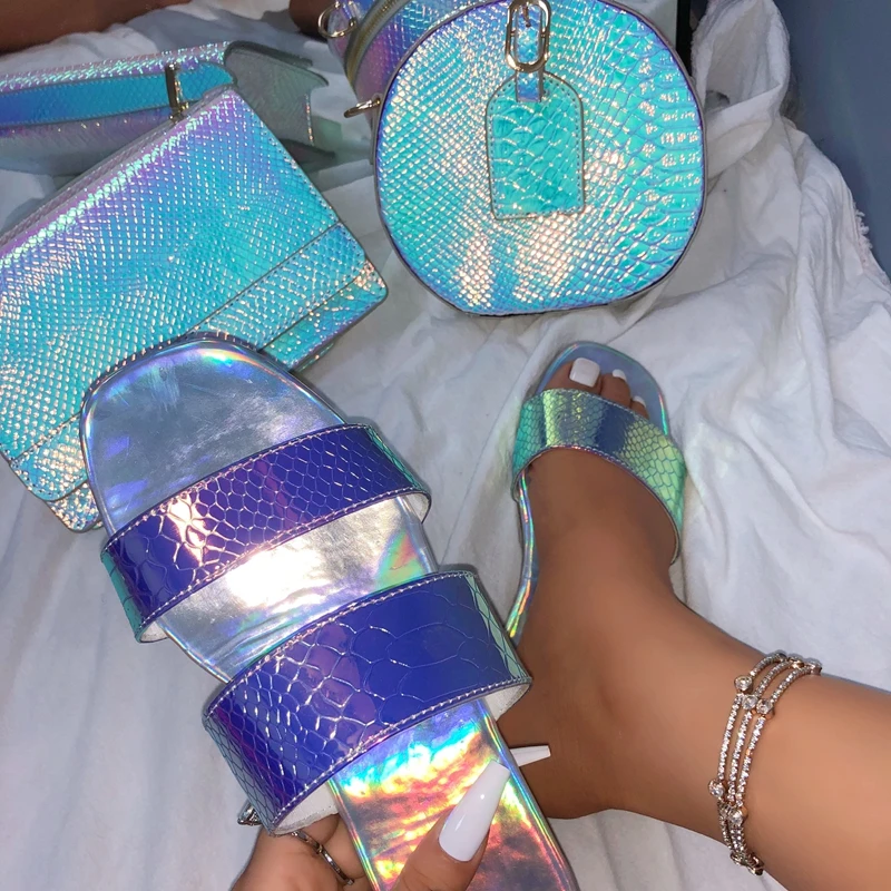 Conjunto chanclas y ostentosos para Mujer, De doble cinturón con bolsos, zapatillas verano, Zapatos De moda, calzado plano|Zapatillas| - AliExpress