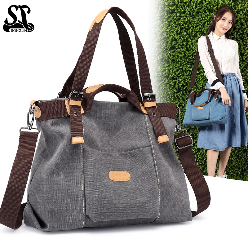 

Women Big Canvas Shopping Bag Reusable Soild Extra Large Tote Travel Bag Eco Environmental Shopper Shoulder Bags For Women