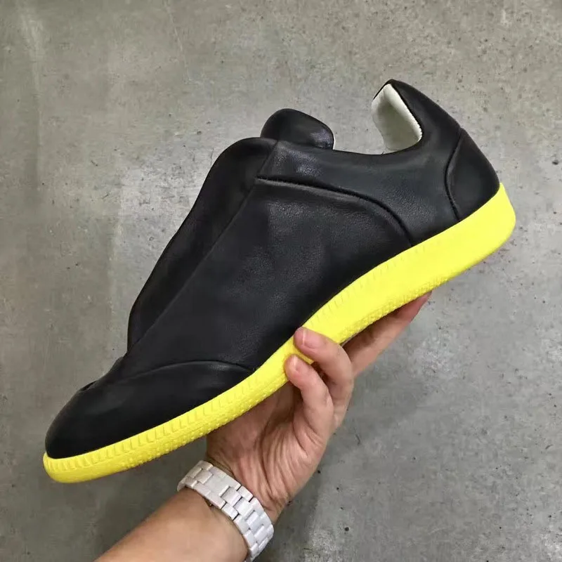 

Men Flat Low help Walking Casual Shoes Genuine Leather Trainers Zapatos Hombre Hook&Loop Sneakers Muti-Colors Leisure Male Shoes