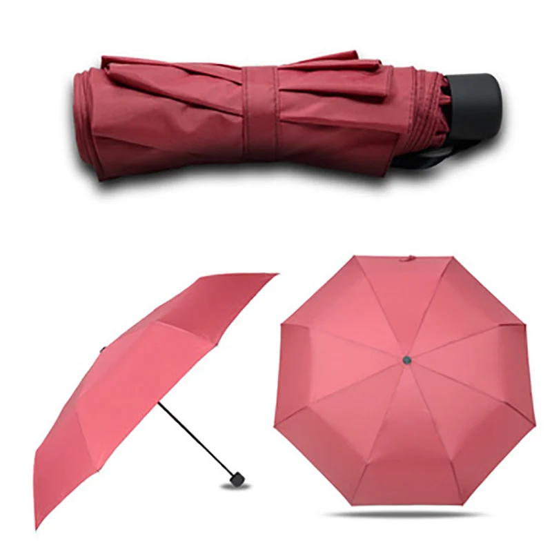 Новинка, креативный милый складной длинный вариант, ручная работа, 3 сложения, 8 K, для мужчин и женщин, модный Одноцветный портативный зонт